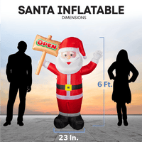 6ft Santa Lawn Inflatable with "Open" Sign 