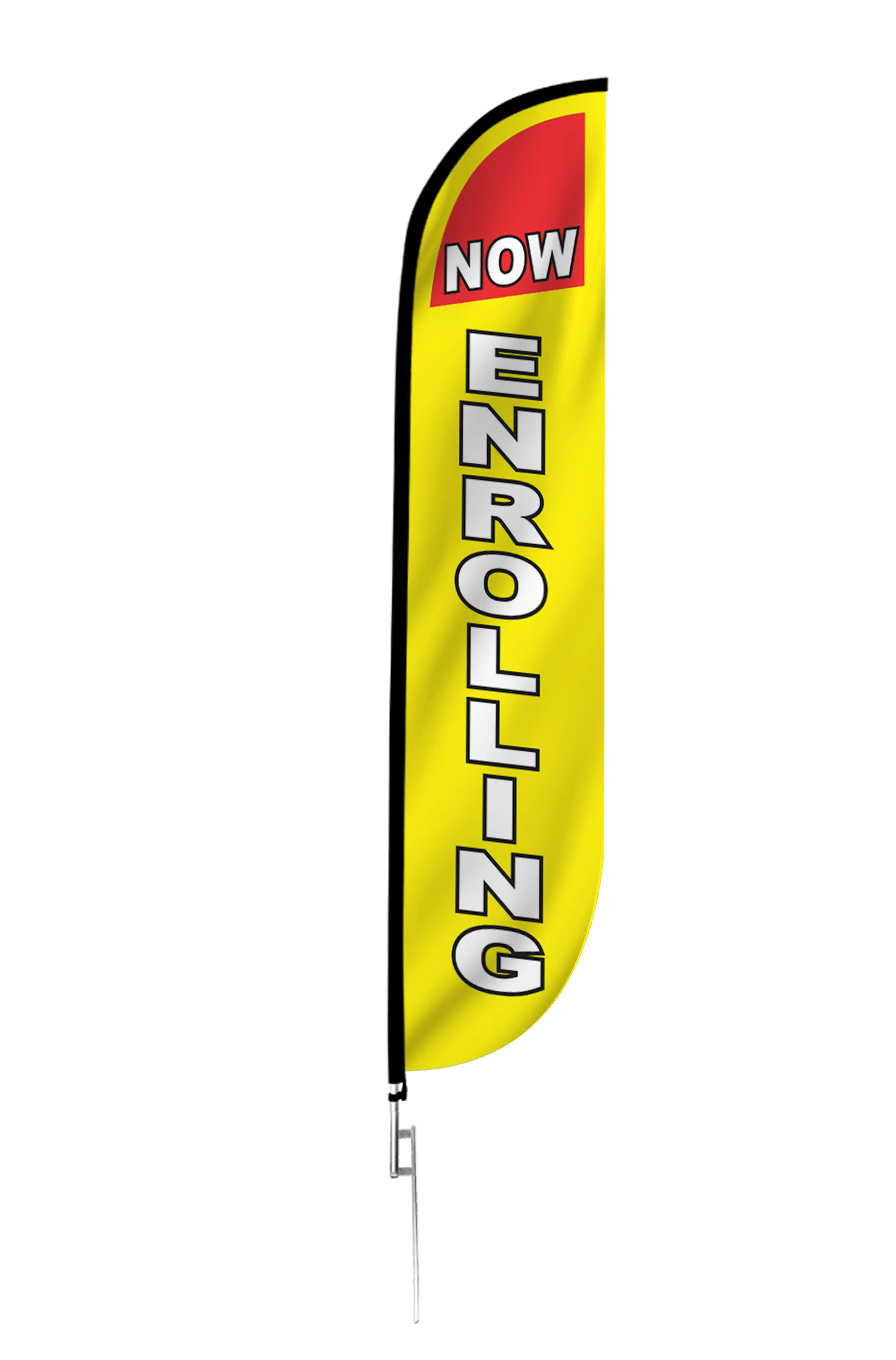 Now Enrolling Feather Flag Yellow 