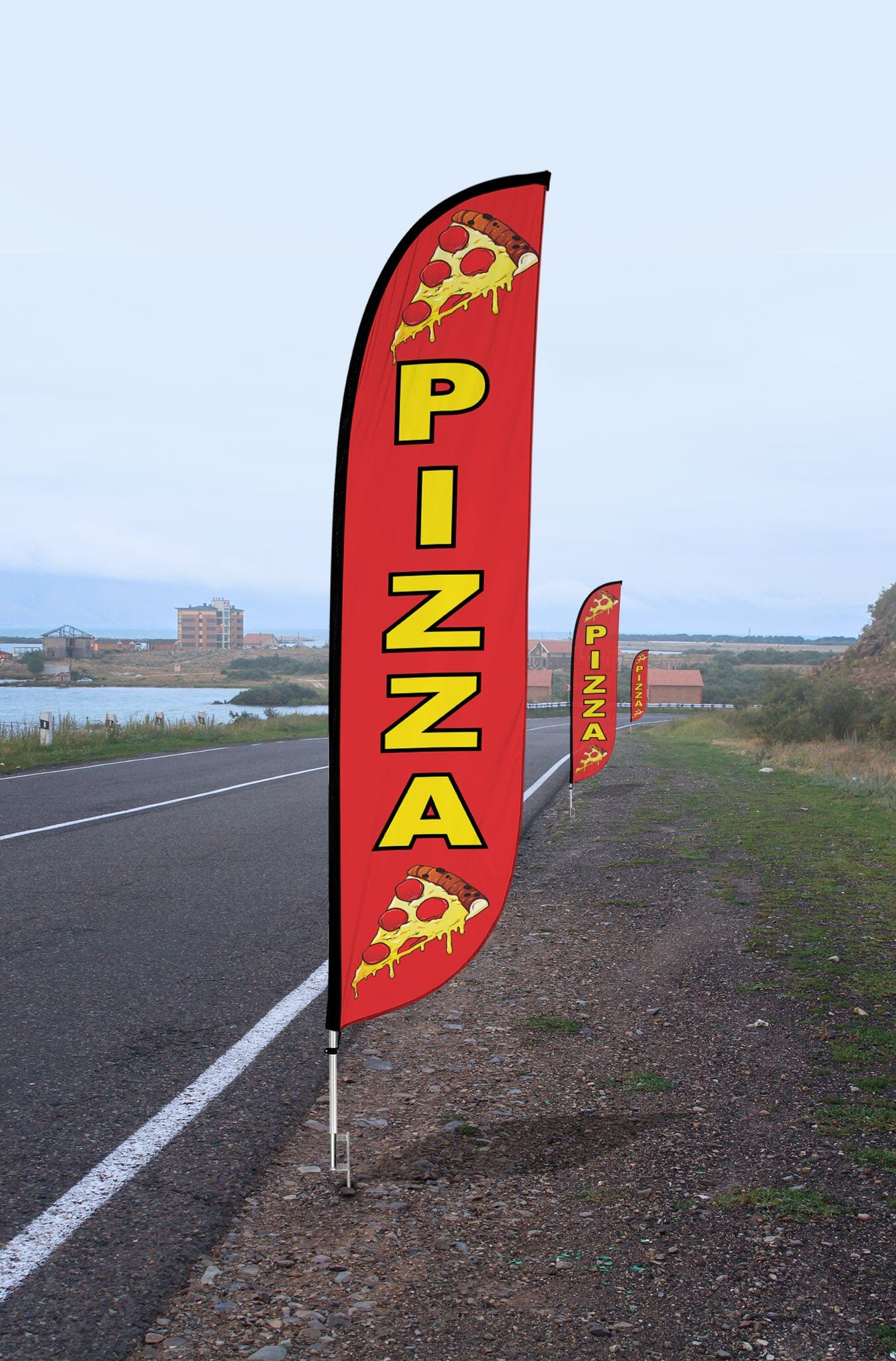 Pizza Slices Feather Flag Red 