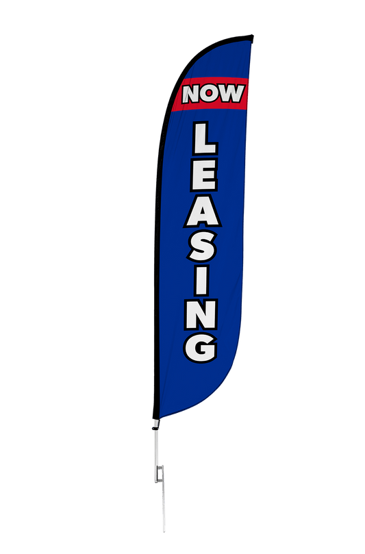 Now Leasing Feather Flag Blue & Red 