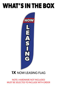 Now Leasing Feather Flag Blue & Red 