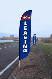 Now Leasing Feather Flag Blue & Red 