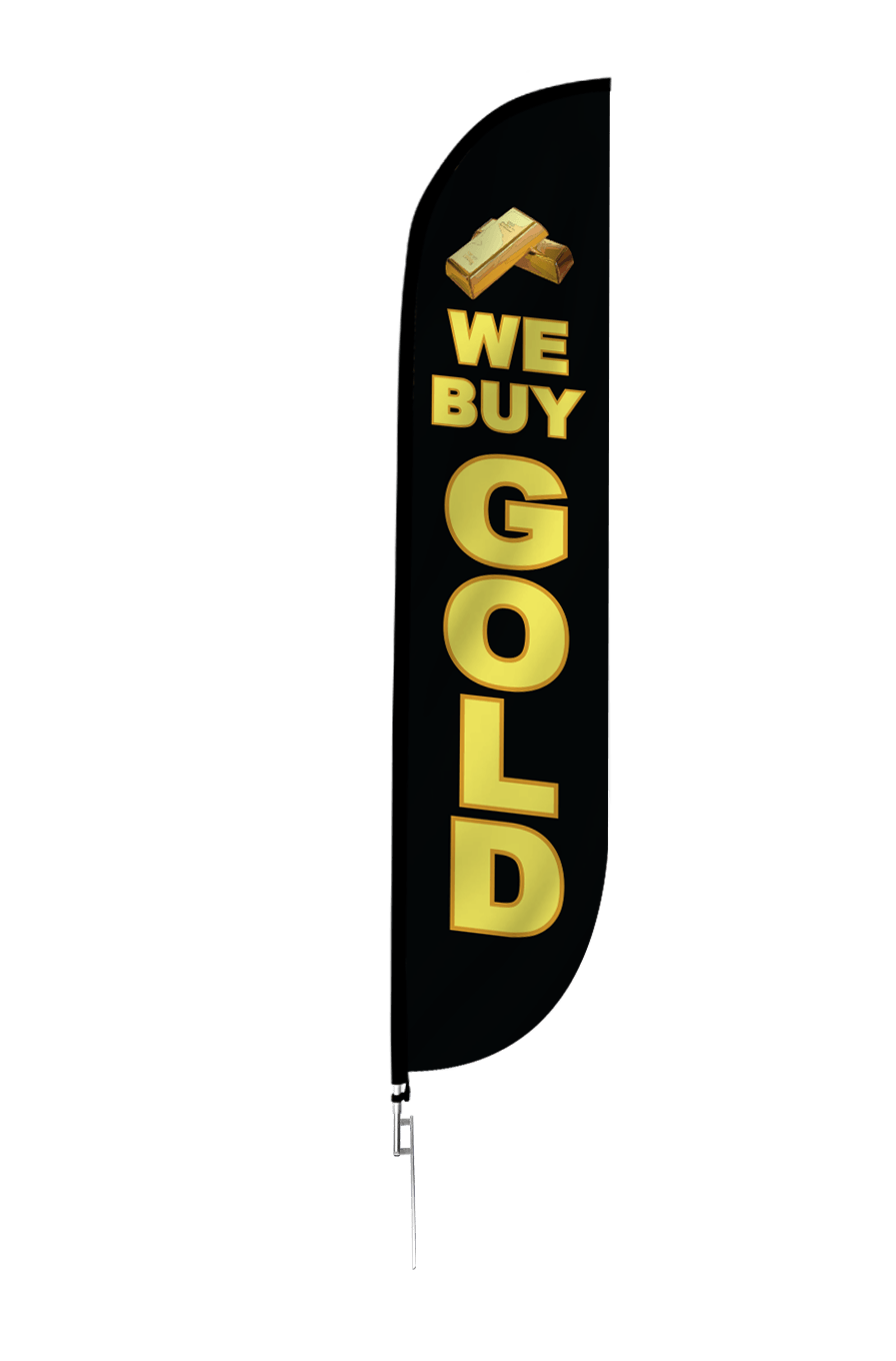 We Buy Gold Feather Flag Black 