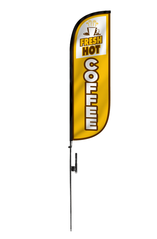 Fresh Hot Coffee Feather Flag 