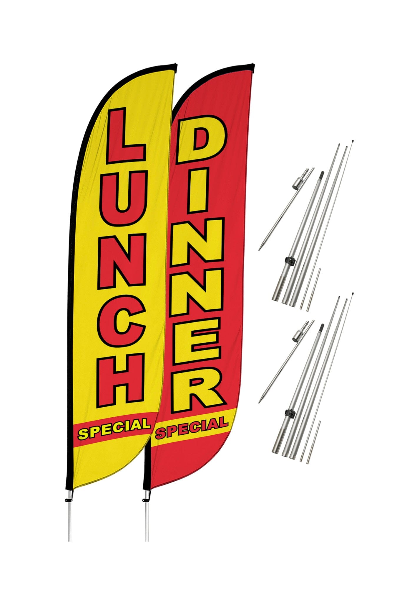 Restaurant Feather Flags - 2 Pack w/ Ground Spike Pole Set 