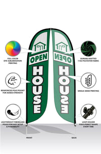 Open House Feather Flag - 4 Pack w/ Ground Spike Pole Set 